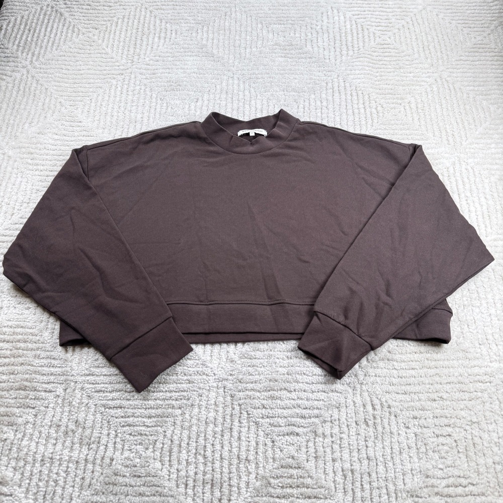 WeWoreWhat Cropped Sweatshirt Women's L Brown Mock Neck Boxy Minimalist Basic